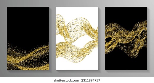 Elegant gold confetti dust scatter pattern. Triangle square circle star elements vector. Party materials. Blink grit granules dot confetti. Birthday decoration bright explosion