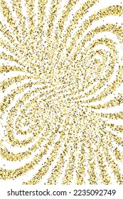 Elegant gold confetti grain scatter texture. Triangle square circle star granules background. Holiday decor. Glowing grit elements powder confetti. Holiday decoration spark explosion