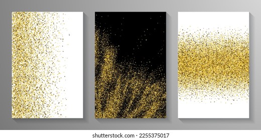 Elegante Gold Konfetti Kornstreuung Textur. Dreieckskreis-Kreis-Stern-Granulatvektor. Die Einrichtung des Hotels. Glühende Krummelemente Staub Konfetti. Partydekoration Sequins Splash