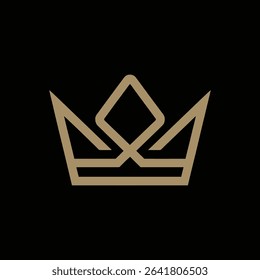Elegant gold crown logo against black background royalty and luxury symbol