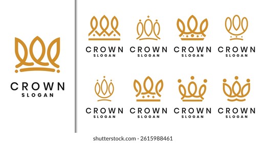Elegant gold crown logo set with minimalist design elements