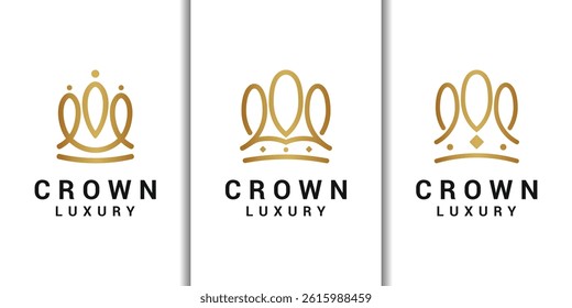 Elegant gold crown luxury logo set