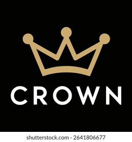 Elegant gold crown and crown text design on a black background logo for branding