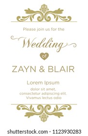 elegant gold damask border,  wedding invitation template