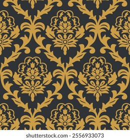 Elegant Gold Damask Pattern on Dark Gray Background