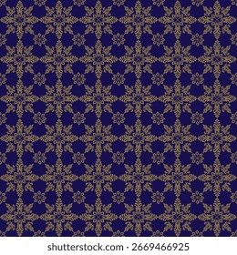 Elegant Gold Damask Seamless Pattern on Dark Blue Background. Luxurious seamless gold damask pattern on a deep blue background, perfect for digital designs, textiles, wallpapers.