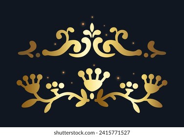 Elegante, goldene Dekorationselemente, einzelne Vektorgrafik an Grenzen oder Dividern, Opulenz und Eleganz