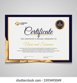 Elegant gold diploma certificate template. Use for print, certificate, diploma, graduation