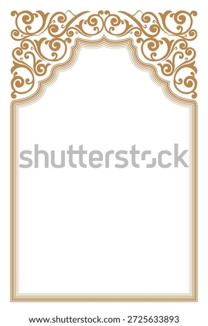 Elegant gold filigree border frame vertical with swirls corner ornaments. 37