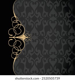 Elegant Gold Filigree Frame with intricate patterns on a dark background. Perfect for adding a touch of luxury and elegance to your designs.