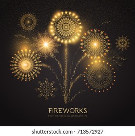 Elegant gold fireworks background. Vector illustration
