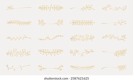 Elegant gold floral dividers, delicate gold lines, floral accents, decorative gold elements, perfect for invitations, gold floral designs,