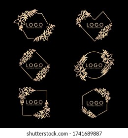 ELEGANT GOLD FLORAL FRAME LOGO EDITABLE TEMPLATE