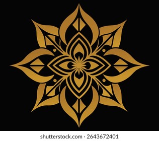 Elegant Gold Floral Mandala Design Intricate Ornamental Pattern with Symmetrical and Stylized Elements on a Black Background Artful and Ornate