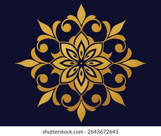 Elegant Gold Floral Mandala on Deep Blue Background A Luxurious and Ornamental Design for Invitations and Decorative Purposes.