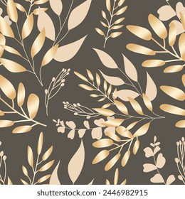 elegant gold floral monoline with boho leaves pattern