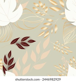 elegant gold floral monoline with boho leaves pattern
