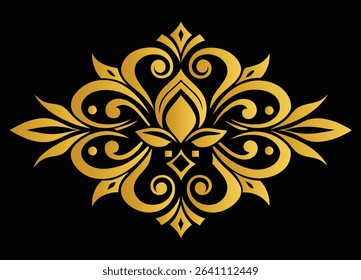 Elegant Gold Floral Ornament on Black Background Intricate Design Beautiful Decoration Symbol Artistic Flourish Decorative Element