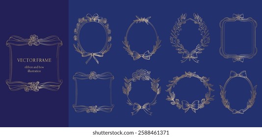 Elegant Gold Floral and Ribbon Borders – Vintage Decorative Frames for Luxury Designs