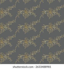 Elegante patrón floral dorado sin fisuras sobre un fondo gris apagado perfecto para proyectos de diseño.