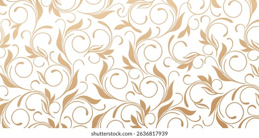 Elegant Gold Floral Swirls and Leaves Texture ornament isolated white backgrounds for Elegant luxury wallpapers, backgrounds and pages fills, Fashionable modern textiles material, creative design tile