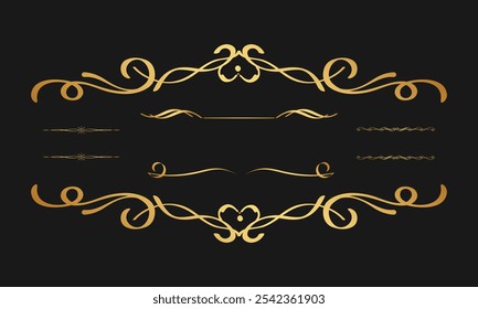 Elegant Gold Flourish Divider and Ornament Vector Collection for Invitations, Certificates, and Decorative Design Projects in EPS Format
