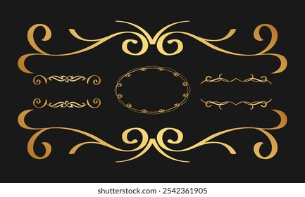 Elegante Gold Flourish Divider e Ornamento Vetor Coleção para Convites, Certificados, e Projetos de Design Decorativo no Formato EPS