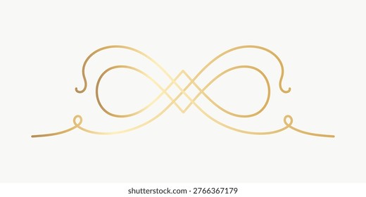 Elegant gold flourish vector design with symmetrical swirls and loops on a light background, perfect for invitations or decorative borders.