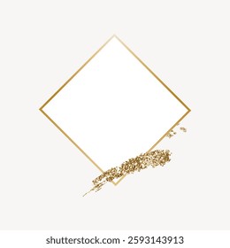 Elegant gold frame with a diamond shape and glitter accents. Minimalist design featuring a gold frame and glitter, perfect for invitations or decor. Frame vector with copy space.