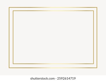 Elegant gold frame with a double border on a white background. The gold frame adds a touch of luxury. Perfect for invitations or certificates. Gold frame elegance. Frame vector with copy space.