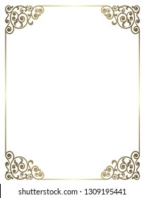 Elegant gold frame isolated on white background