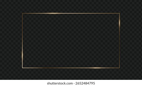 Elegant Gold Frame Transparent Vector PNG Rectangle with Glowing Edges on Black