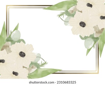 Elegant gold frame with watercolor style flowers and leaves