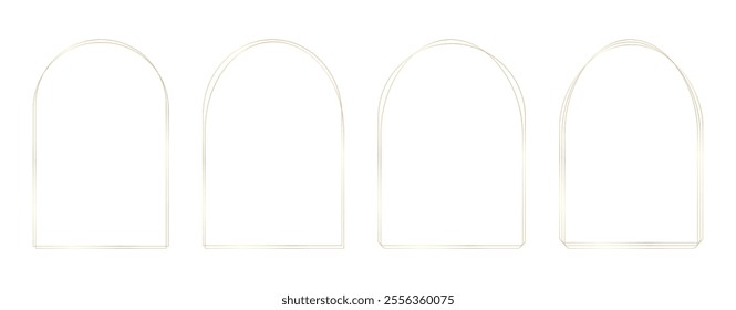 Elegant gold geometric arch frames. Refined arch decorative elements for wedding invitation, grand opening, greeting card, certificate. Vector illustration for sophisticated designs