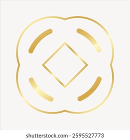 Elegant gold geometric design with a central diamond shape. Gold lines form a symmetrical pattern. Geometric design in gold with a diamond centerpiece. Minimal shape vector.