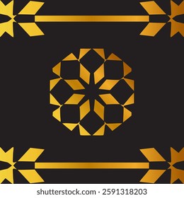 Elegant gold geometric design on a black background.  Perfect for luxury branding or textile design.
