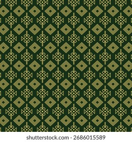 Elegante patrón geométrico de oro sobre fondo verde profundo diseño textil moderno