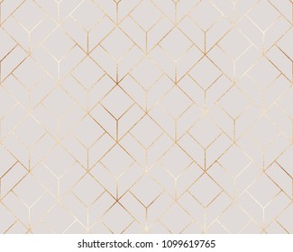 Elegant gold geometric seamless pattern with hexagons tiles.