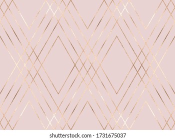 Elegant gold geometric seamless pattern with rhombus mesh.