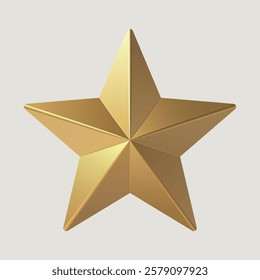 Elegant gold geometric star with sharp edges and a soft shadow on a neutral background