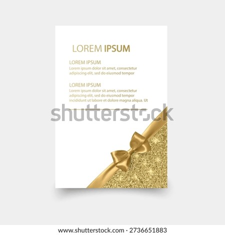 Elegant Gold Glitter Card Template with Ribbon Bow