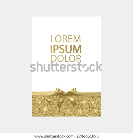 Elegant Gold Glitter Card Template with Ribbon Bow