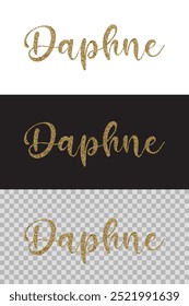 Elegant gold glitter script name Daphne isolated on three background variations