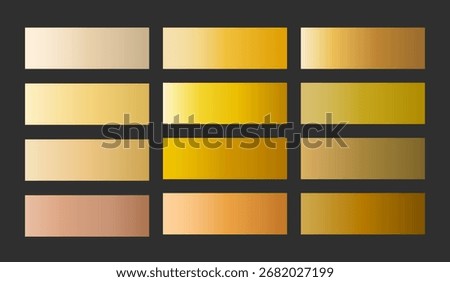 Elegant gold gradient set in classic golden, bronze, copper, antique and champagne tones. Includes warm, rich and vintage, muted shades. Soft satin metallic textures for luxury designs