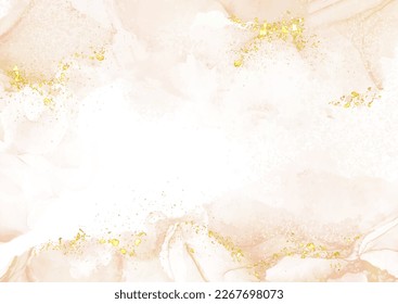 Elegant gold hand painted alcohol ink background design with glittery elements