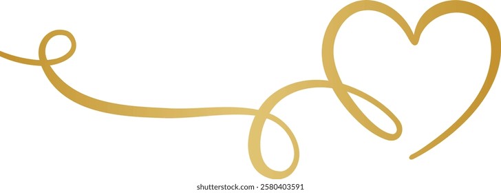 Elegant gold heart flourish linear vector illustration, decorative border design