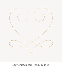 Elegant gold heart line art with swirls. Simple heart design, gold line art. Decorative heart illustration, perfect for elegant designs and romantic themes. Love element vector.