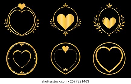 Elegant Gold Heart Logos on Black Background