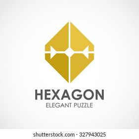 Elegant gold hexagon connection abstract vector and logo design or template luxury business icon of company identity symbol concept