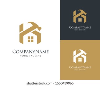 Elegant Gold House Logo Design, Construction Logo Design Vector Template